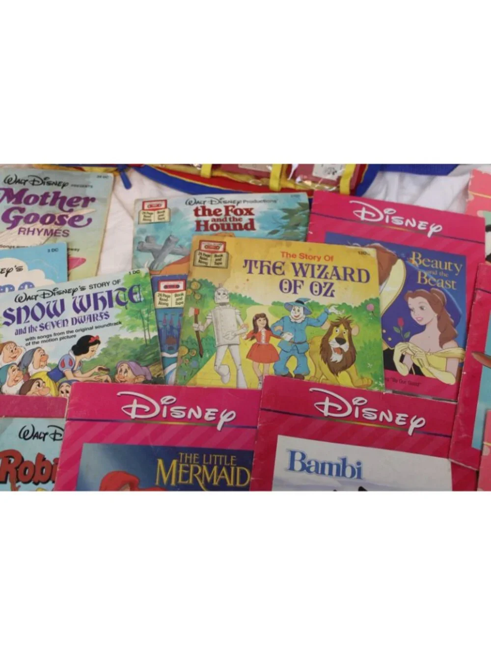 VTG Disney 20 Books 12 Cassettes Read-a-Long Tote 80s 90s Ariel Wizard Oz Little